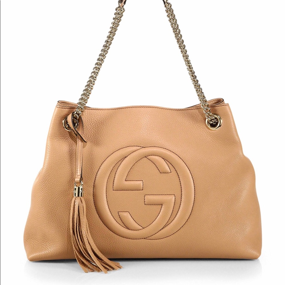 Gucci Camelia camel pebbles leather soho bag